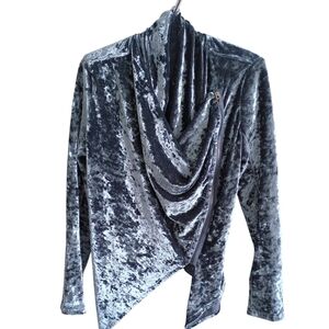 Blank NYC‎ Crushed Velvet Moto Teal Asymmetrical Zip Front Jacket Size Small